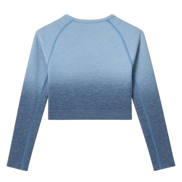 PINK VICTORIA'S SECRET Seamless Long Sleeve Blue Ombré Cropped Athletic Top - Picture 2 of 5